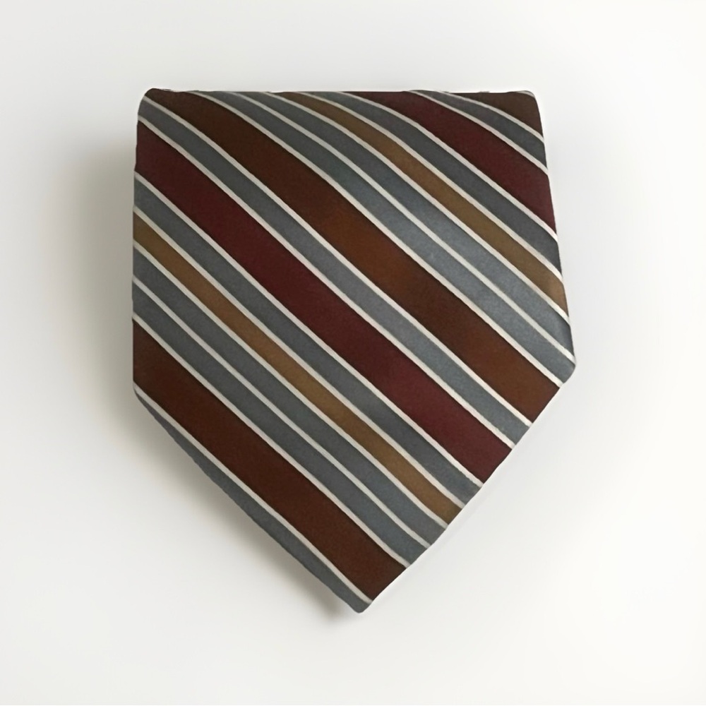 Jones‎ New York 100% Silk Men’s Tie Brown Gray Striped Designer Neutral Necktie
